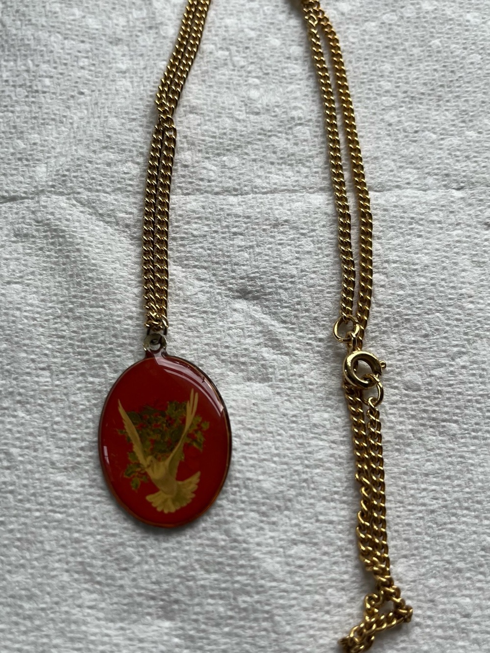Vintage Gold-Tone Necklace with Red Dove Pendant